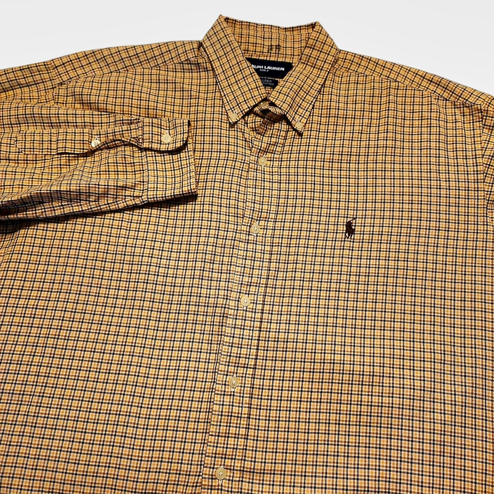 Ralph Lauren Golf Men's Brown Checked Long Sleeve Button-down Size Large‎